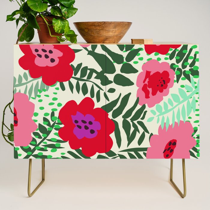 color matters: happy florals in pink light backround Credenza Gallery Image 1