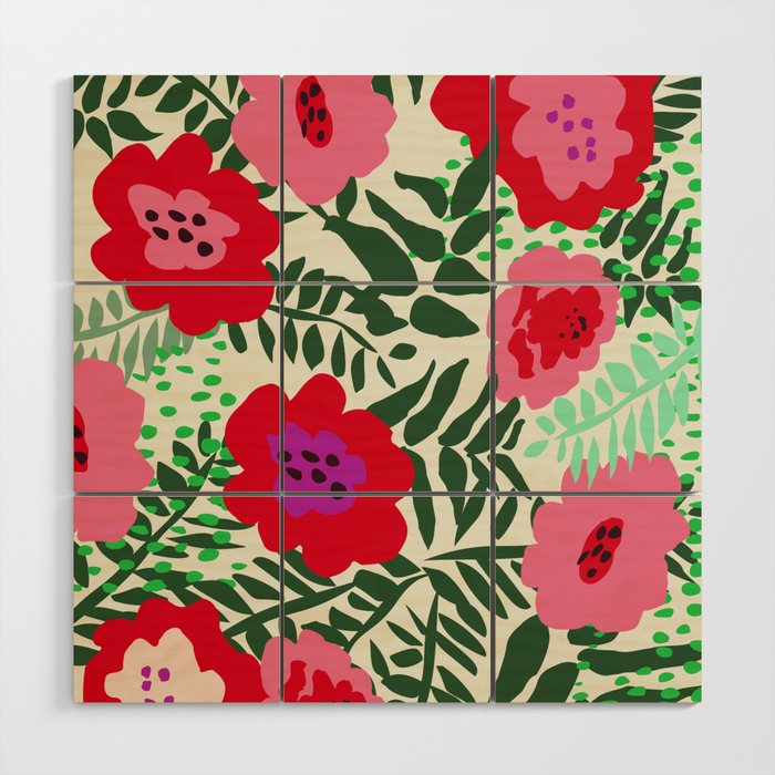 color matters: happy florals in pink light backround Wood Wall Art Gallery Image 1