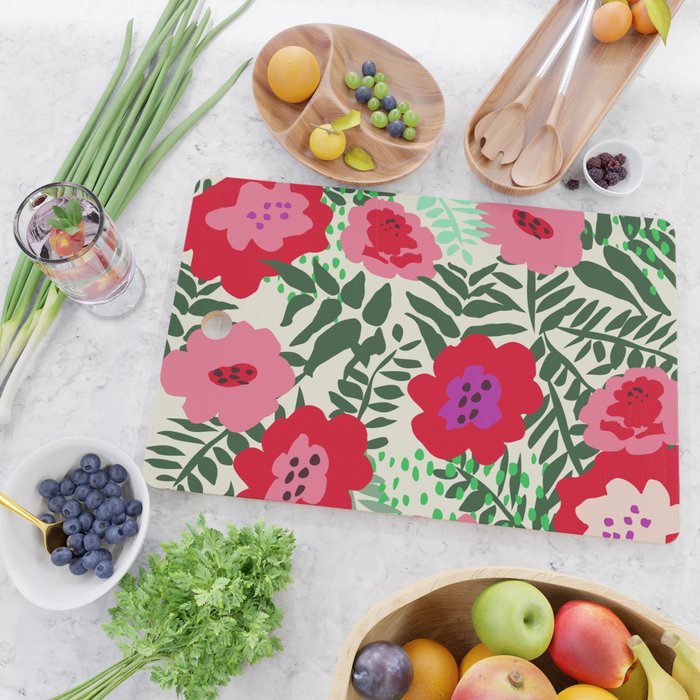 color matters: happy florals in pink light backround Cutting Board Gallery Image 2