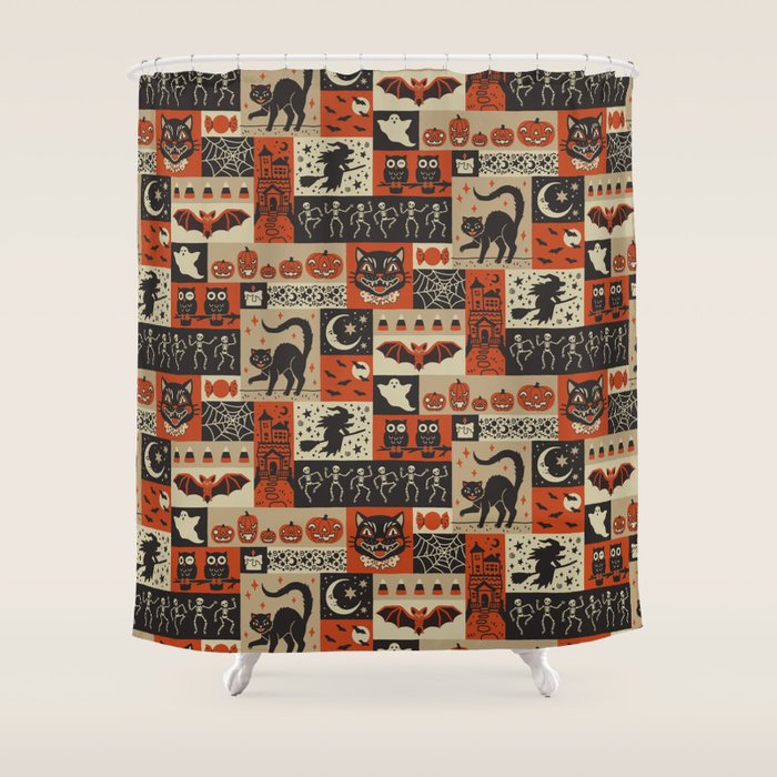 Vintage Halloween Patchwork Shower Curtain Gallery Image 1