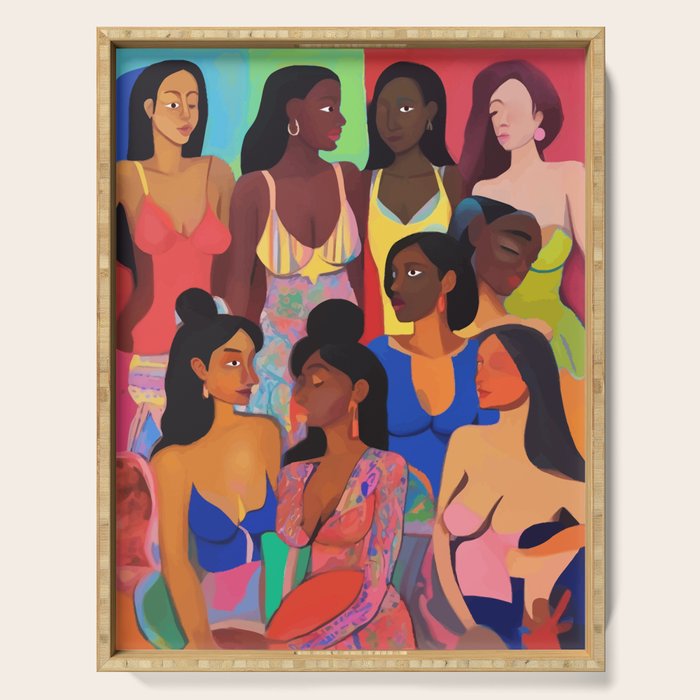 Identities, Woman Equality Human Rights, Female Individuality Feminist People, Friends Eclectic Bohemian Fashion Rustic Support System Painting  Serving Tray Gallery Image 1