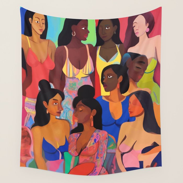 Identities, Woman Equality Human Rights, Female Individuality Feminist People, Friends Eclectic Bohemian Fashion Rustic Support System Painting  Wall Tapestry Gallery Image 4