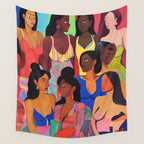 Identities, Woman Equality Human Rights, Female Individuality Feminist People, Friends Eclectic Bohemian Fashion Rustic Support System Painting  Wall Tapestry Gallery Image 4