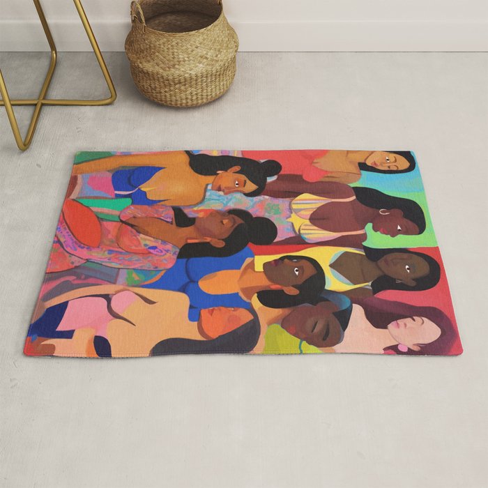 Identities, Woman Equality Human Rights, Female Individuality Feminist People, Friends Eclectic Bohemian Fashion Rustic Support System Painting  Rug Gallery Image 1
