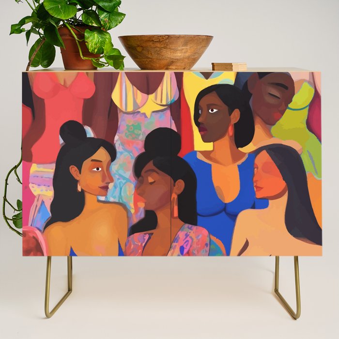 Identities, Woman Equality Human Rights, Female Individuality Feminist People, Friends Eclectic Bohemian Fashion Rustic Support System Painting  Credenza Gallery Image 1