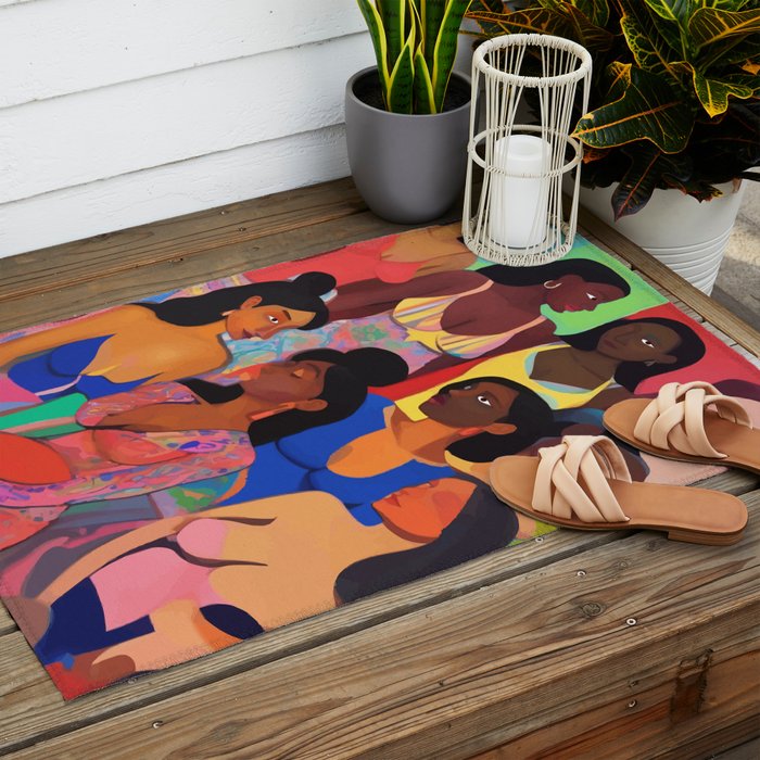 Identities, Woman Equality Human Rights, Female Individuality Feminist People, Friends Eclectic Bohemian Fashion Rustic Support System Painting  Outdoor Rug Gallery Image 2