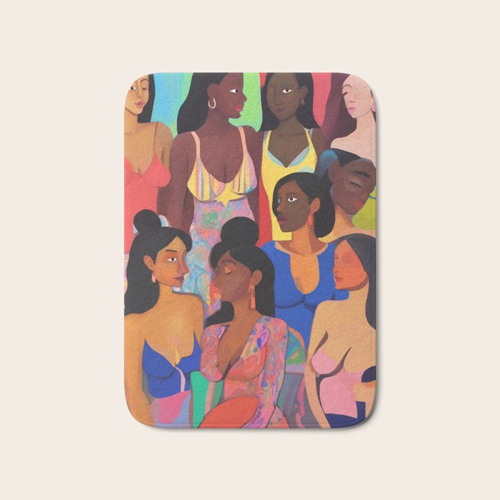 Identities, Woman Equality Human Rights, Female Individuality Feminist People, Friends Eclectic Bohemian Fashion Rustic Support System Painting  Bath Mat Gallery Image 1