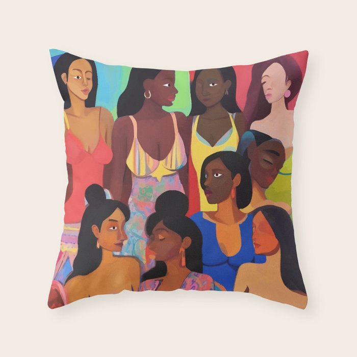 Identities, Woman Equality Human Rights, Female Individuality Feminist People, Friends Eclectic Bohemian Fashion Rustic Support System Painting  Throw Pillow Gallery Image 6