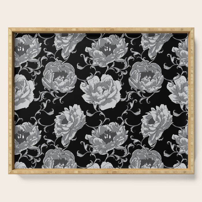 Goth Romantic Vintage Peonies Serving Tray Gallery Image 1