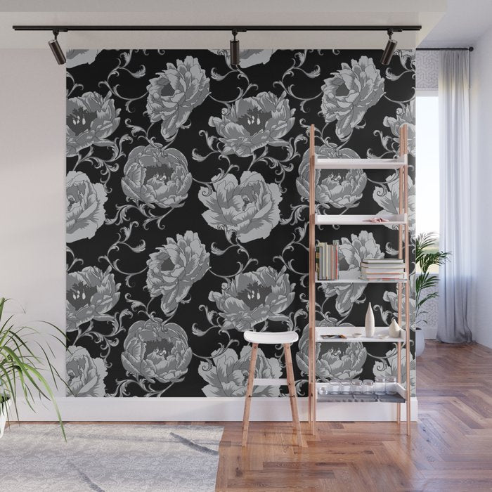 Goth Romantic Vintage Peonies Wall Mural Gallery Image 1