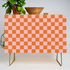 Checkerboard Mini Check Pattern in Pink and Orange Credenza Gallery Image 1