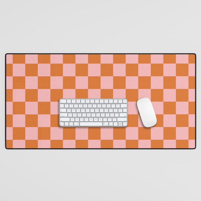 Checkerboard Mini Check Pattern in Pink and Orange Desk Mat Gallery Image 1