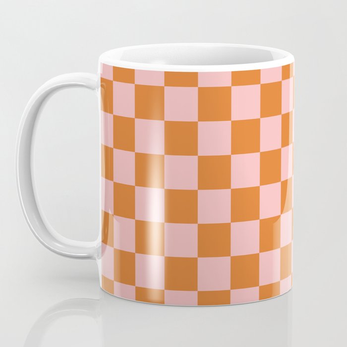 Checkerboard Mini Check Pattern in Pink and Orange Coffee Mug Gallery Image 3