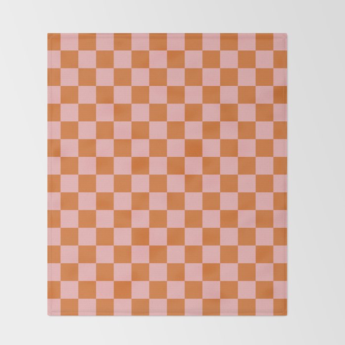 Checkerboard Mini Check Pattern in Pink and Orange Throw Blanket Gallery Image 2