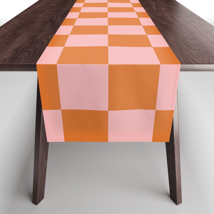 Checkerboard Mini Check Pattern in Pink and Orange Table Runner Gallery Image 1