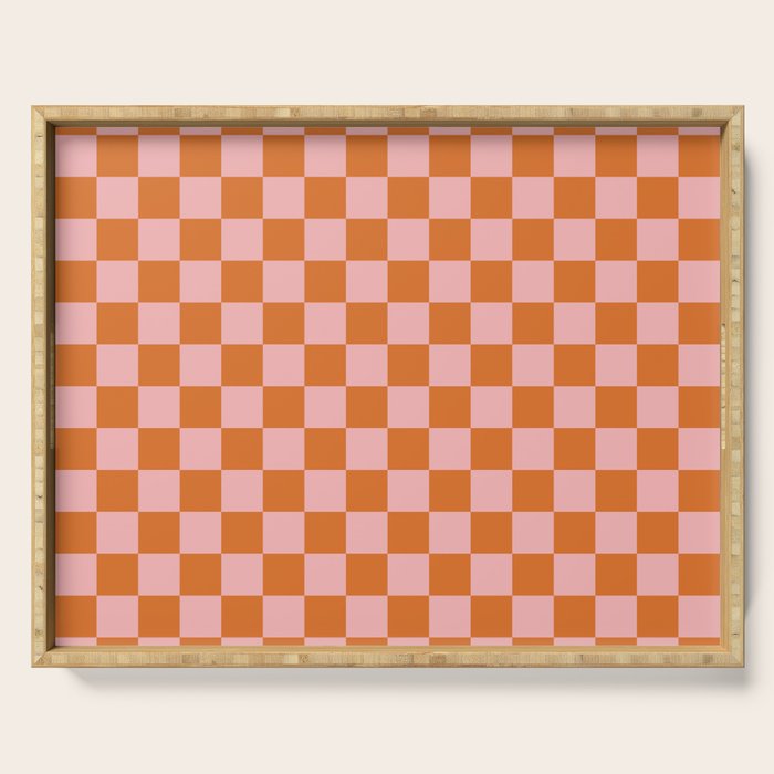 Checkerboard Mini Check Pattern in Pink and Orange Serving Tray Gallery Image 1