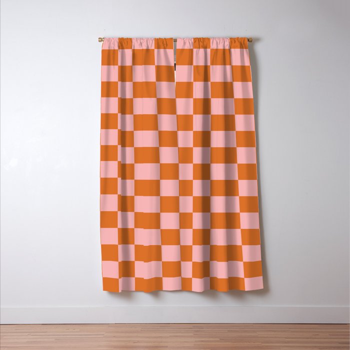 Checkerboard Mini Check Pattern in Pink and Orange Window Curtain Gallery Image 3