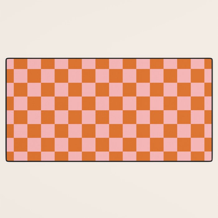 Checkerboard Mini Check Pattern in Pink and Orange Desk Mat Gallery Image 3