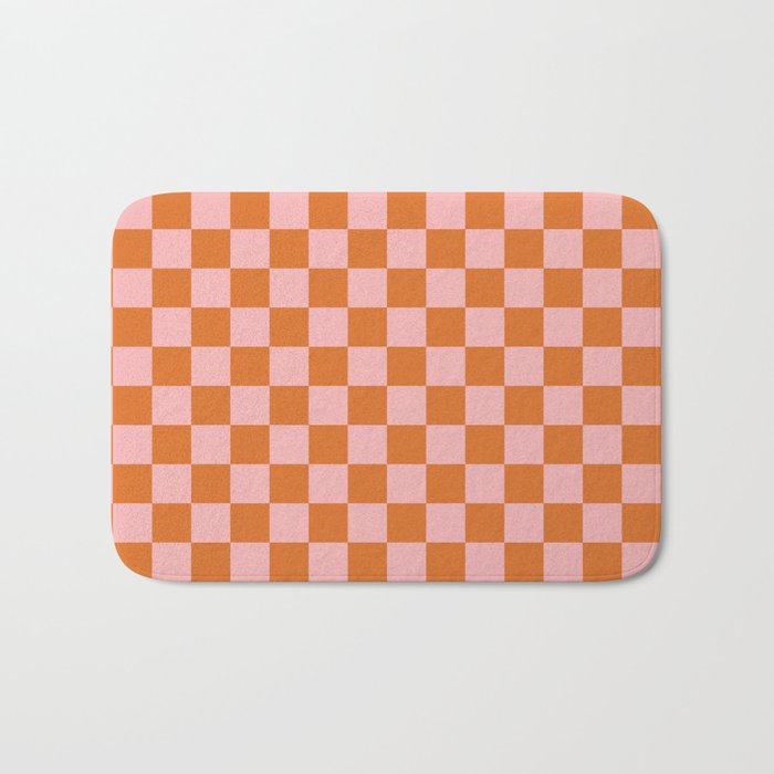 Checkerboard Mini Check Pattern in Pink and Orange Bath Mat Gallery Image 1