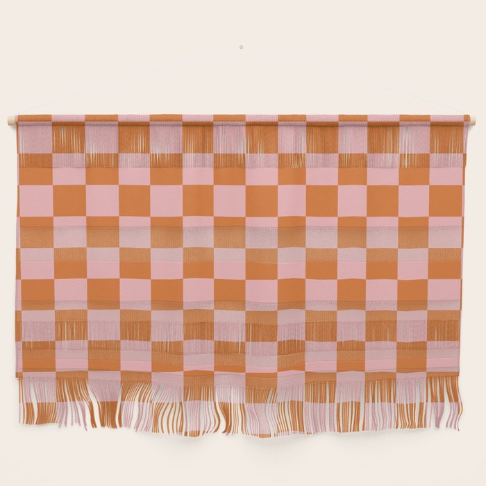 Checkerboard Mini Check Pattern in Pink and Orange Wall Hanging Gallery Image 1