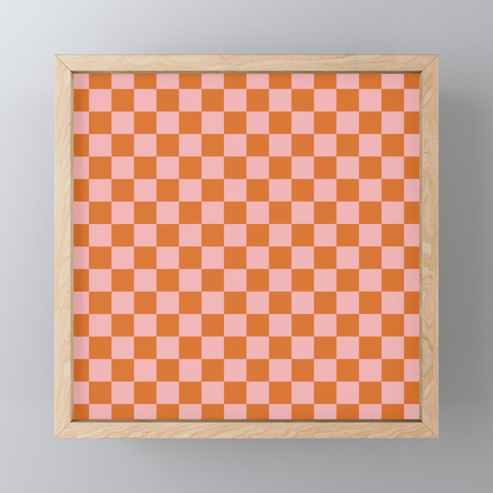 Checkerboard Mini Check Pattern in Pink and Orange Mini Art Print Gallery Image 1