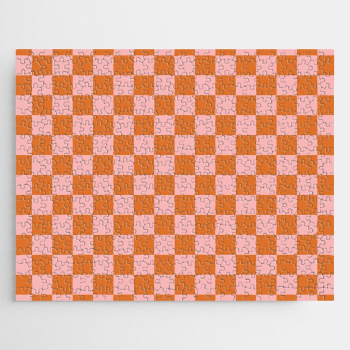 Checkerboard Mini Check Pattern in Pink and Orange Jigsaw Puzzle Gallery Image 1