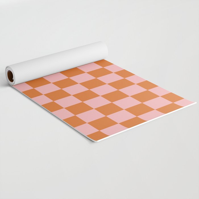 Checkerboard Mini Check Pattern in Pink and Orange Yoga Mat Gallery Image 2