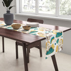 Kicking off some magic // white background white and grey unicorns aqua and mint hearts clouds and rainbows golden lines Table Runner Gallery Image 2