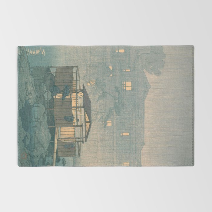 Rain At Shuzenji, Izu - Vintage Japanese Woodblock Print Art By Hasui Kawase Rug Gallery Image 2