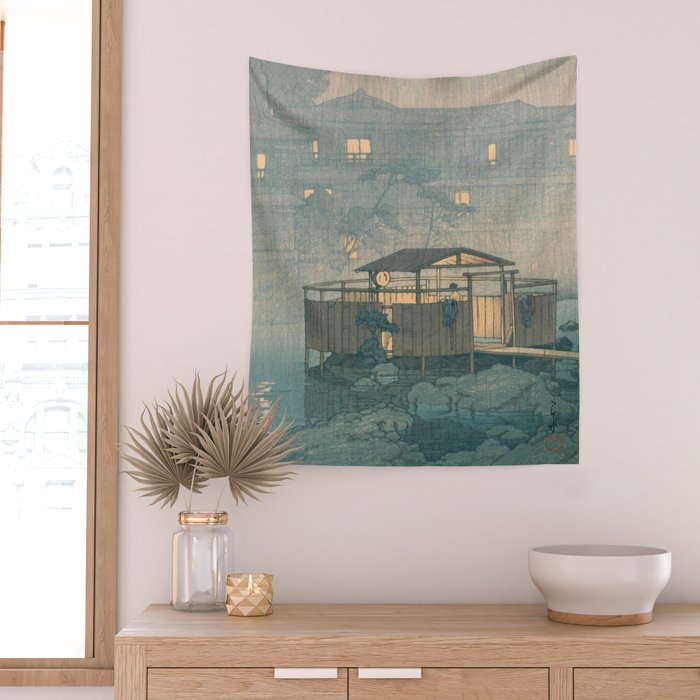 Rain At Shuzenji, Izu - Vintage Japanese Woodblock Print Art By Hasui Kawase Wall Tapestry Gallery Image 2