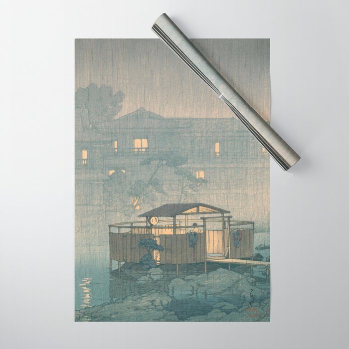 Rain At Shuzenji, Izu - Vintage Japanese Woodblock Print Art By Hasui Kawase Wrapping Paper Gallery Image 1