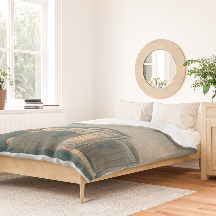 Rain At Shuzenji, Izu - Vintage Japanese Woodblock Print Art By Hasui Kawase Duvet Cover Gallery Image 2