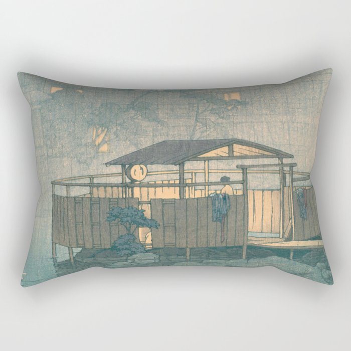 Rain At Shuzenji, Izu - Vintage Japanese Woodblock Print Art By Hasui Kawase Rectangular Pillow Gallery Image 1