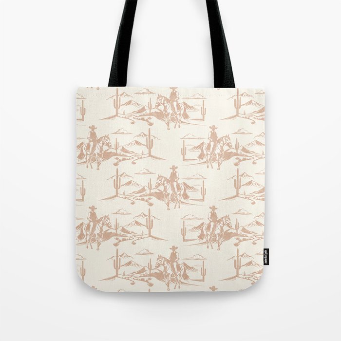 Southwestern Cowboy Toile - Light Brown on Cream Tote Bag Gallery Image 1