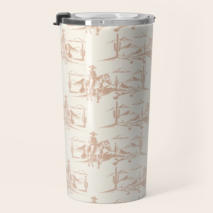 Southwestern Cowboy Toile - Light Brown on Cream Travel Mug Gallery Image 3
