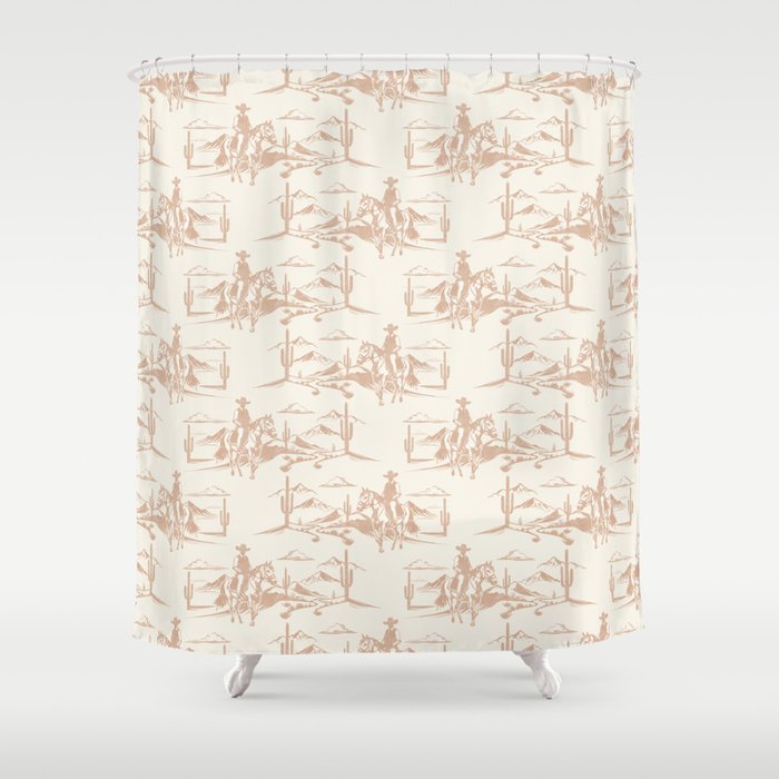 Southwestern Cowboy Toile - Light Brown on Cream Shower Curtain Gallery Image 1