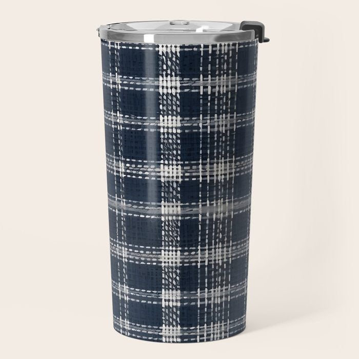 Cozy Blue Plaid  Travel Mug Gallery Image 2