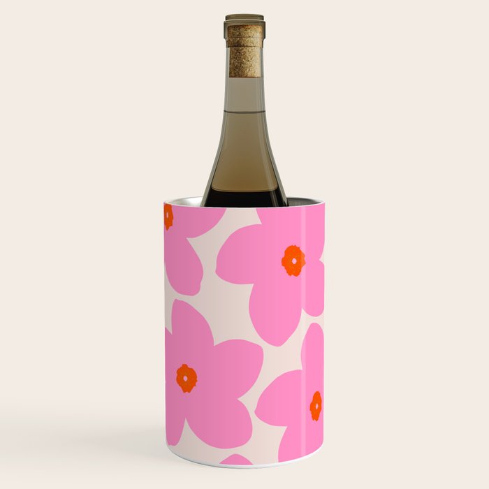 Abstract Retro Flower Pink Orange And Neutral Print Preppy Modern Floral Wine Chiller Gallery Image 2