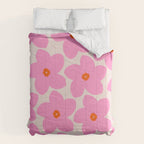Abstract Retro Flower Pink Orange And Neutral Print Preppy Modern Floral Comforter Gallery Image 6