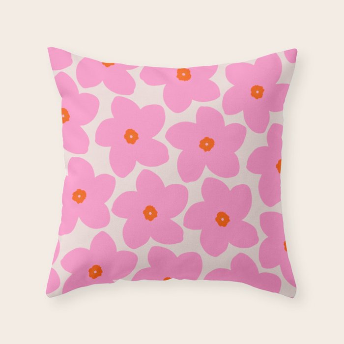 Abstract Retro Flower Pink Orange And Neutral Print Preppy Modern Floral Throw Pillow Gallery Image 6