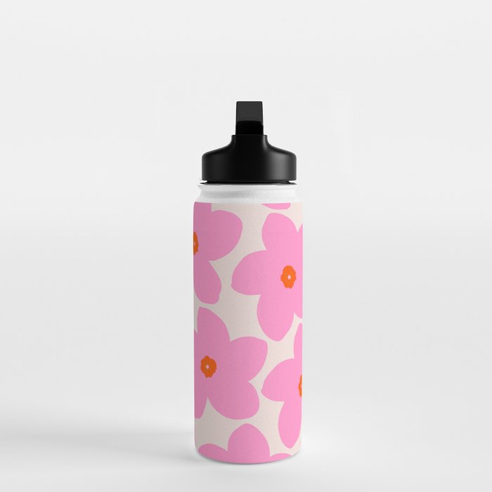 Abstract Retro Flower Pink Orange And Neutral Print Preppy Modern Floral Water Bottle Gallery Image 3
