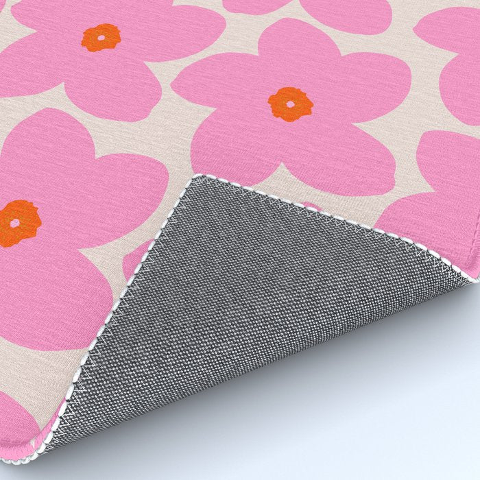 Abstract Retro Flower Pink Orange And Neutral Print Preppy Modern Floral Rug Gallery Image 4