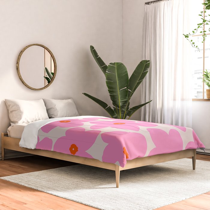 Abstract Retro Flower Pink Orange And Neutral Print Preppy Modern Floral Comforter Gallery Image 2