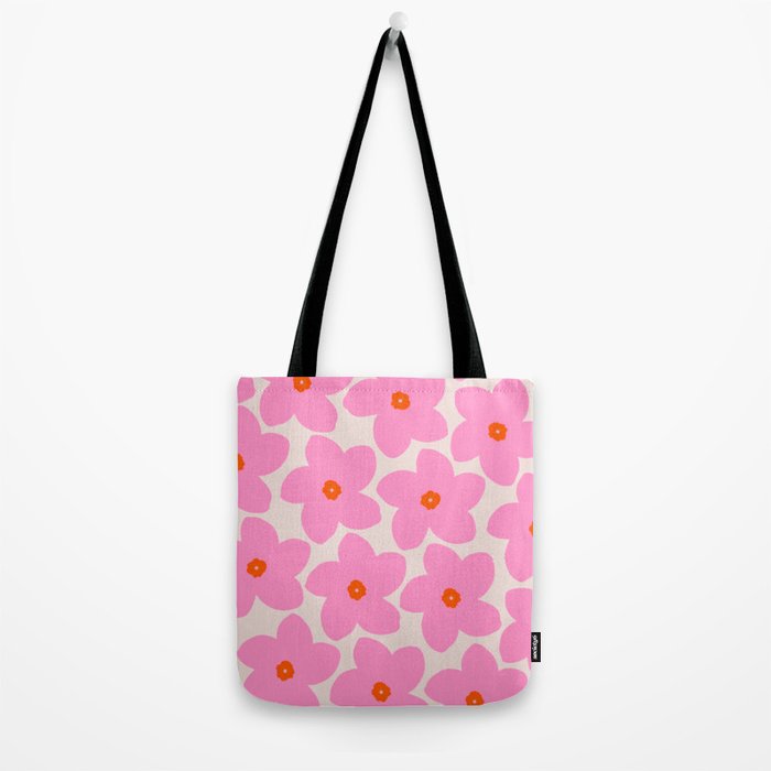 Abstract Retro Flower Pink Orange And Neutral Print Preppy Modern Floral Tote Bag Gallery Image 2