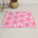 Abstract Retro Flower Pink Orange And Neutral Print Preppy Modern Floral Rug Gallery Image 1