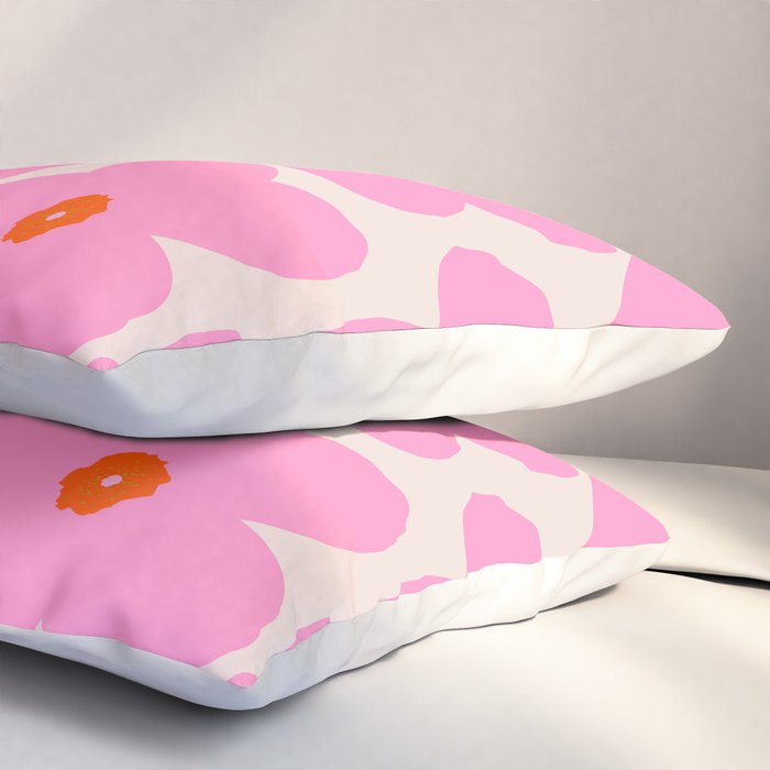Abstract Retro Flower Pink Orange And Neutral Print Preppy Modern Floral Pillow Sham Gallery Image 3