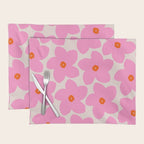 Abstract Retro Flower Pink Orange And Neutral Print Preppy Modern Floral Placemat Gallery Image 1