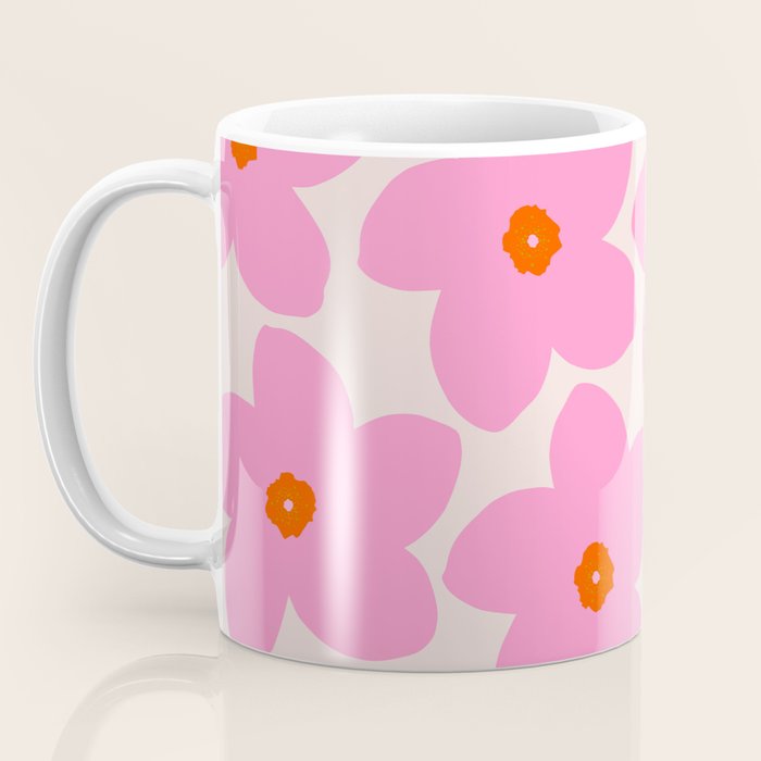 Abstract Retro Flower Pink Orange And Neutral Print Preppy Modern Floral Coffee Mug Gallery Image 3
