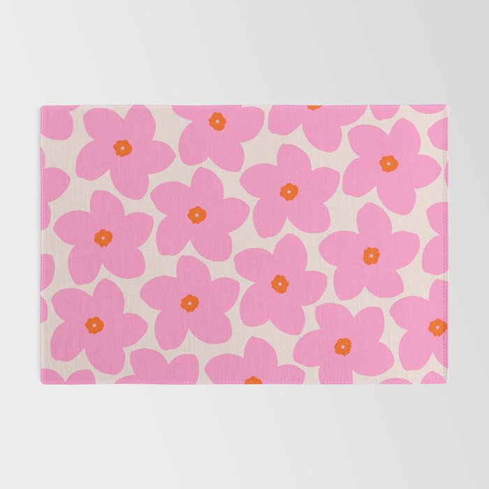 Abstract Retro Flower Pink Orange And Neutral Print Preppy Modern Floral Rug Gallery Image 2