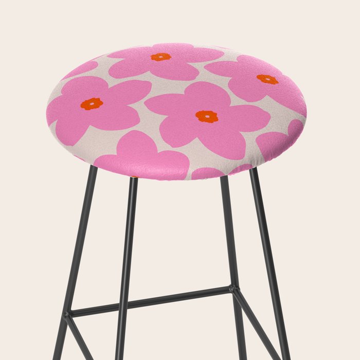 Abstract Retro Flower Pink Orange And Neutral Print Preppy Modern Floral Stool Gallery Image 2